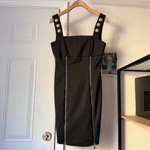 FLAVIO CASTELLANI black zipper detail gold button sleeveless sheath mini dress